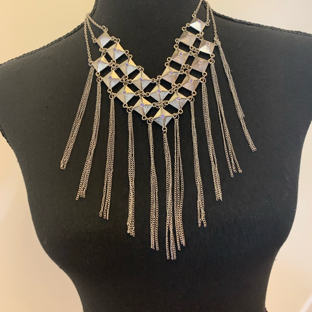 Very Dramatic Silver Tone Fringe Necklace